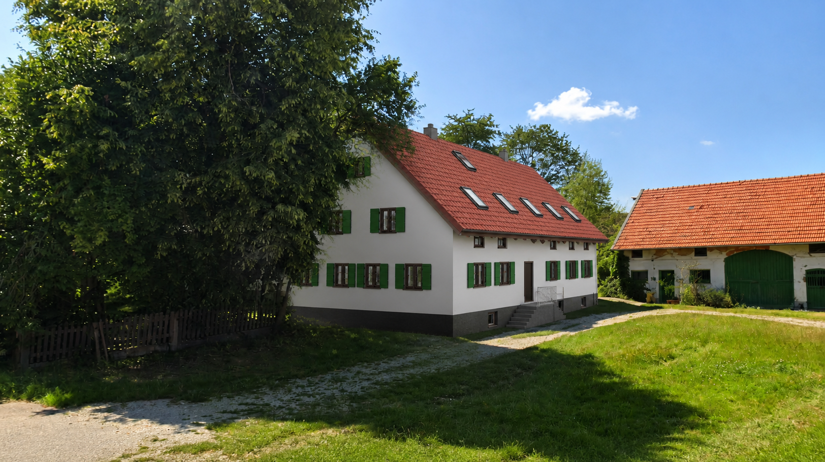 Visualisierung der sanierten Au&szlig;enansicht des Bauernhauses